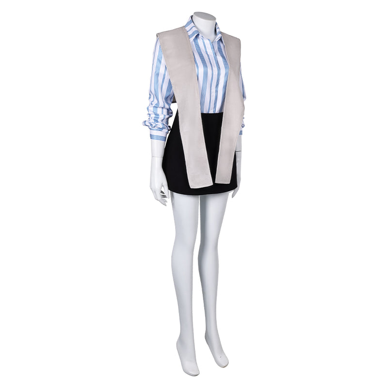 Movie Miller's Girl (2024) Cairo Blue Daily Wear Striped Shirt Set Outfits Cosplay Costume Halloween Carnival Suit