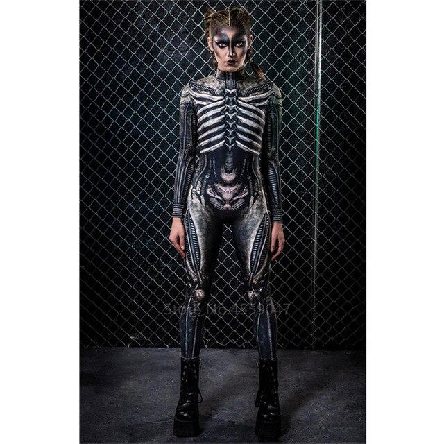 Women Halloween Costumes Adult Sexy Gothic Print Jumpsuit Steampunk Science Fiction Clothing Robot Warrior Cosplay Costume Skull