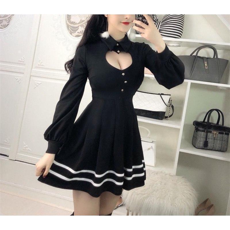 Sexy Heart Dress Open Chest Cutout Long Sleeve with Collar [3 Colors] #JU2154