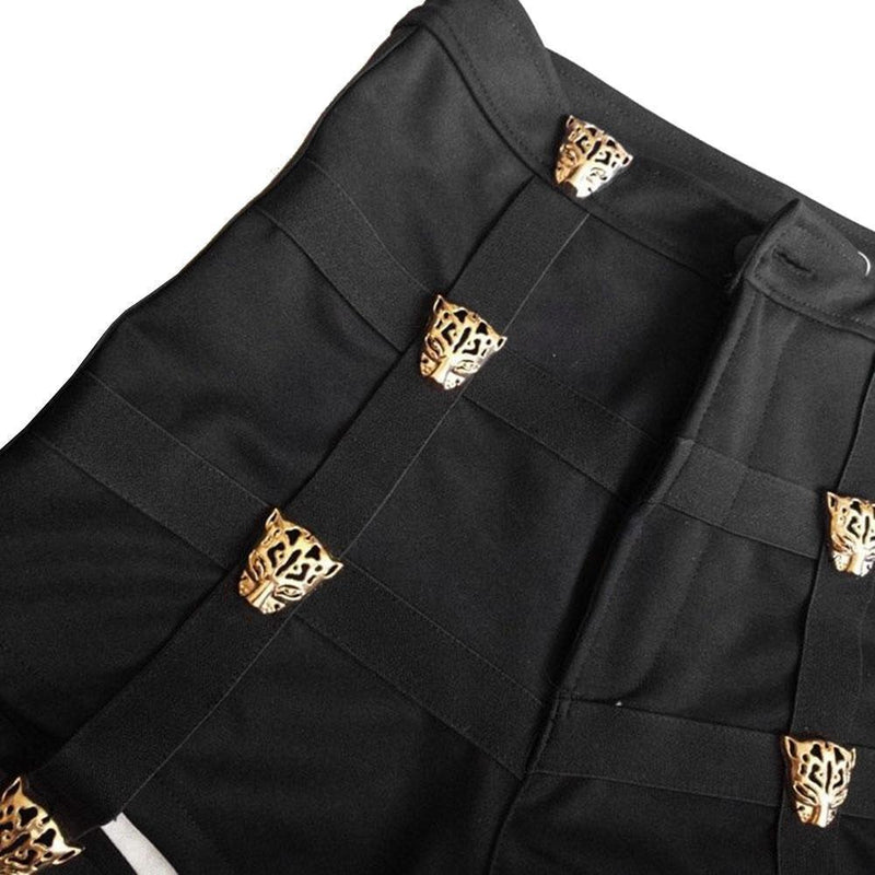 Sexy High Waist Goth Punk Shorts Metal Leopard Button #JU2033