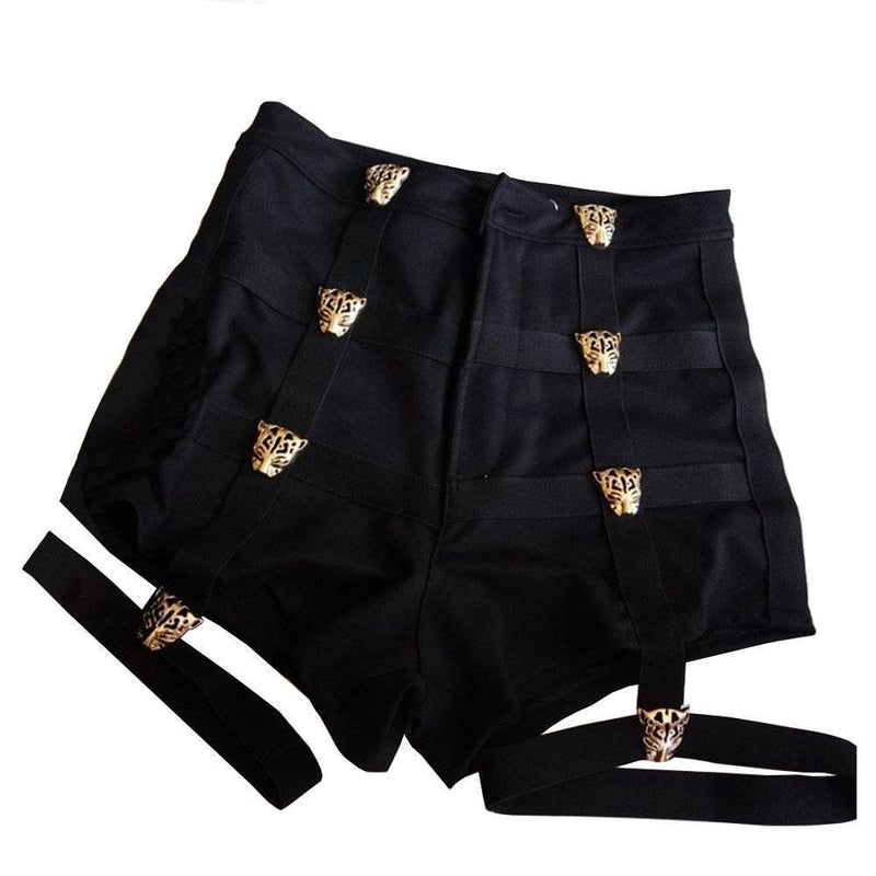 Sexy hohe Taille Gothic Punk Shorts Metall Leopard Knopf #JU2033