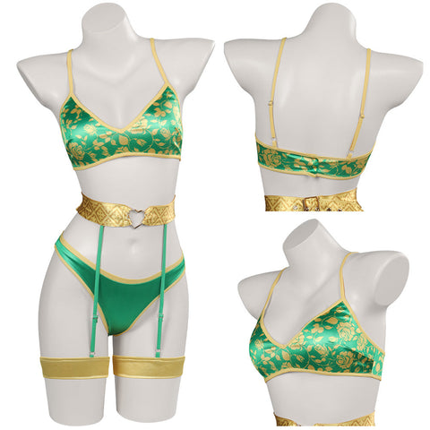 SeeCosplay Shrek Fiona Lingerie for Women Green Sexy Bra Belt Party Carnival Halloween Cosplay Costume Female