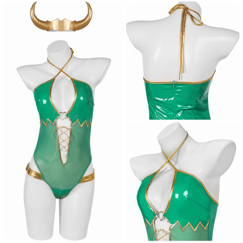 TV Loki Green Sexy Lingerie Outfits Cosplay Costume Halloween Carnival Suit