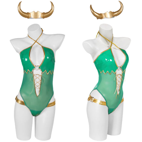 TV Loki Green Sexy Lingerie Outfits Cosplay Costume Halloween Carnival Suit
